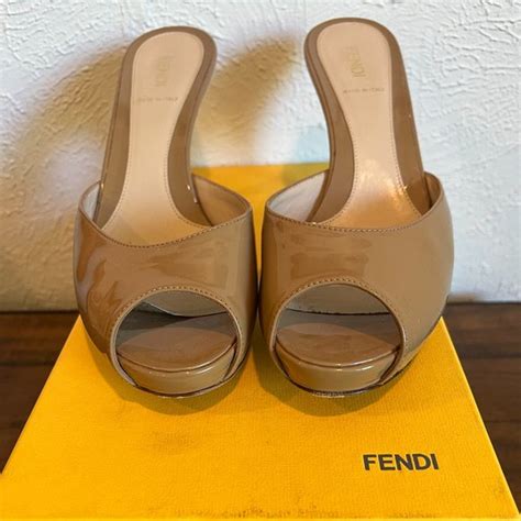 fendi visone|FENDI Spintata Vernice Visone open toe bow slingback heels .